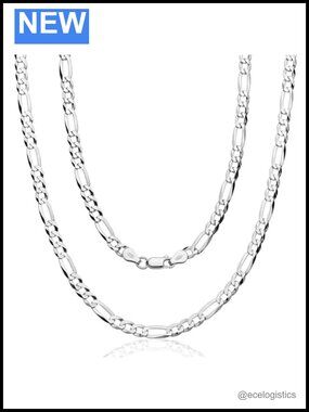 Sterling Silver Figaro Chain Necklace 26 Inch 6.6mm Italian 925 Silver